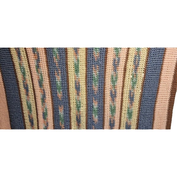 Handmade Multicolor Crocheted Blanket 72" X 78" Boho Style With Fringe - Picture 9 of 9